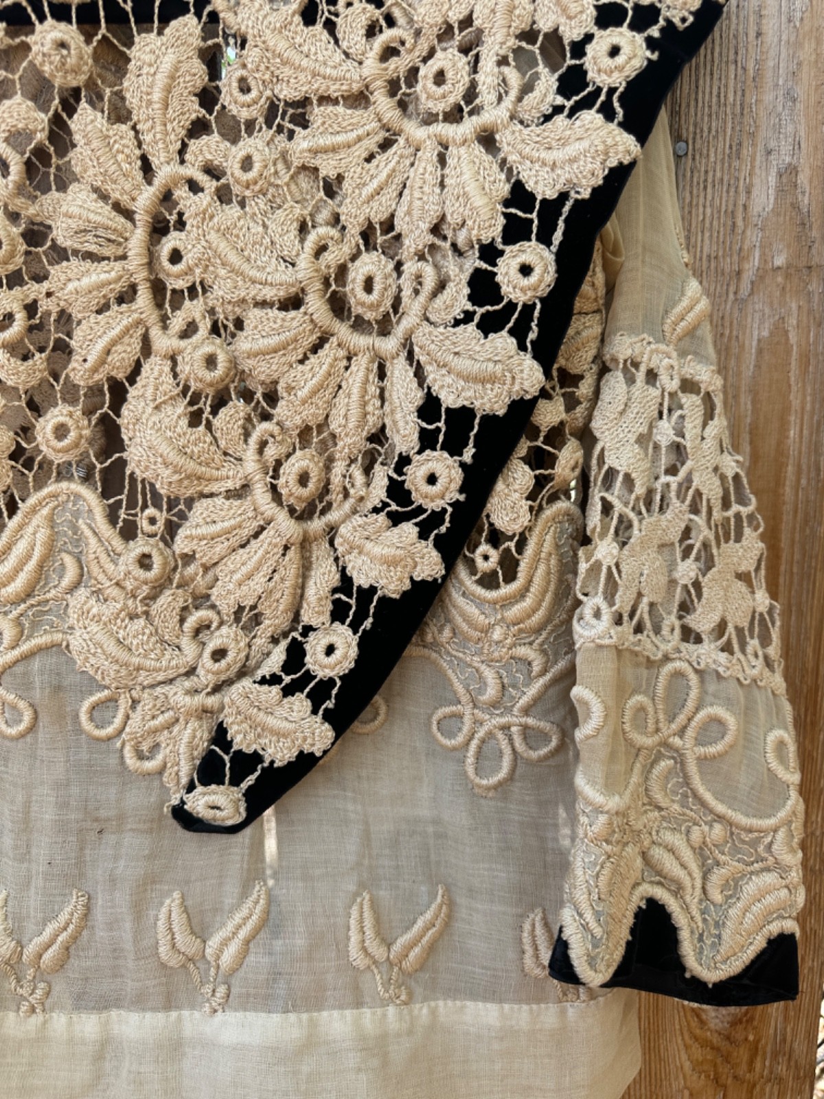 Edwardian Hand Made Irish Crochet Lace and Velvet Blouse Bodice Rare Antique