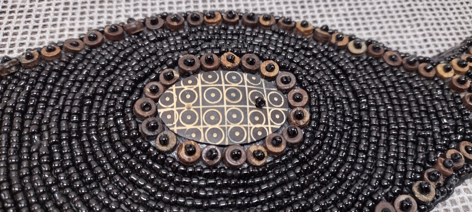 African Beaded Wood SASH BELT Black Coffee WIDE HIP BELT XL 42 in