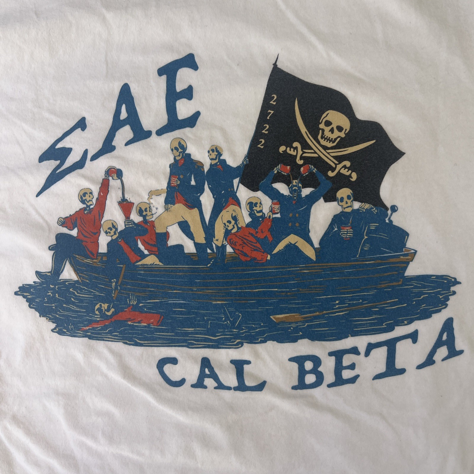 Rare SAE Sigma Alpha Epsilon Pirate Ship Skeletons Cal Beta 2022 Shirt Medium