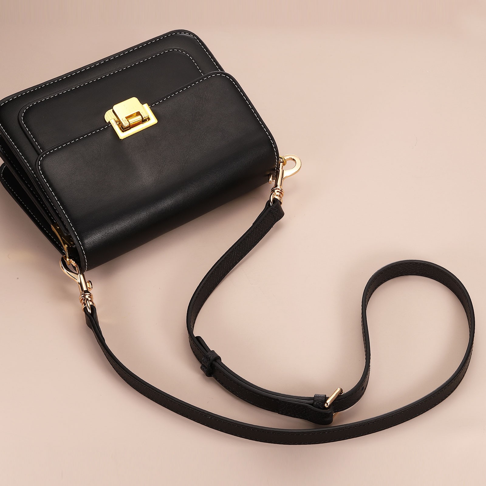 Leather bag strap, 95-115 cm shoulder strap (bordeaux, silver buckle)