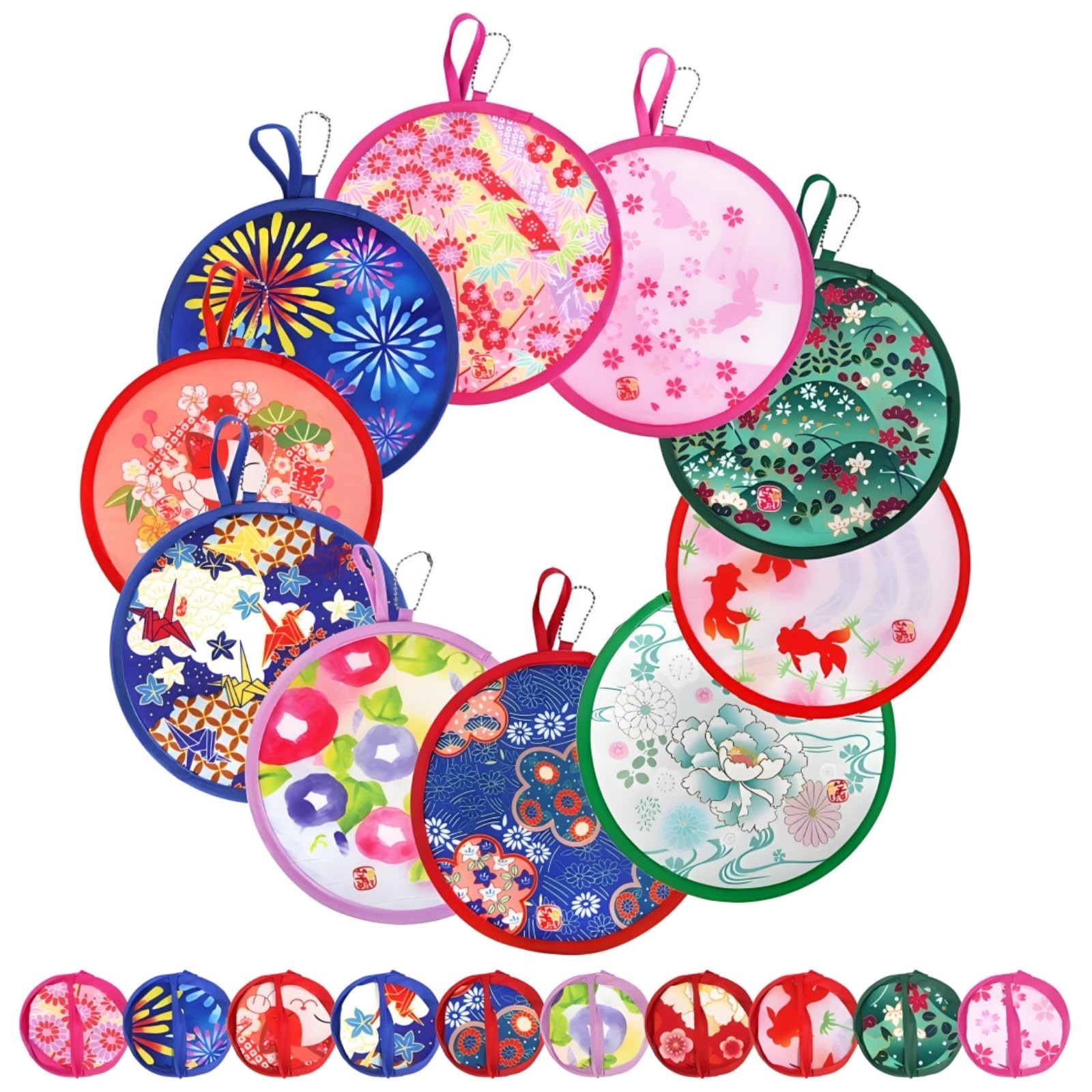 Collapsible Handheld Fans, Portable Round Japanese Foldable Fan Festival Decor