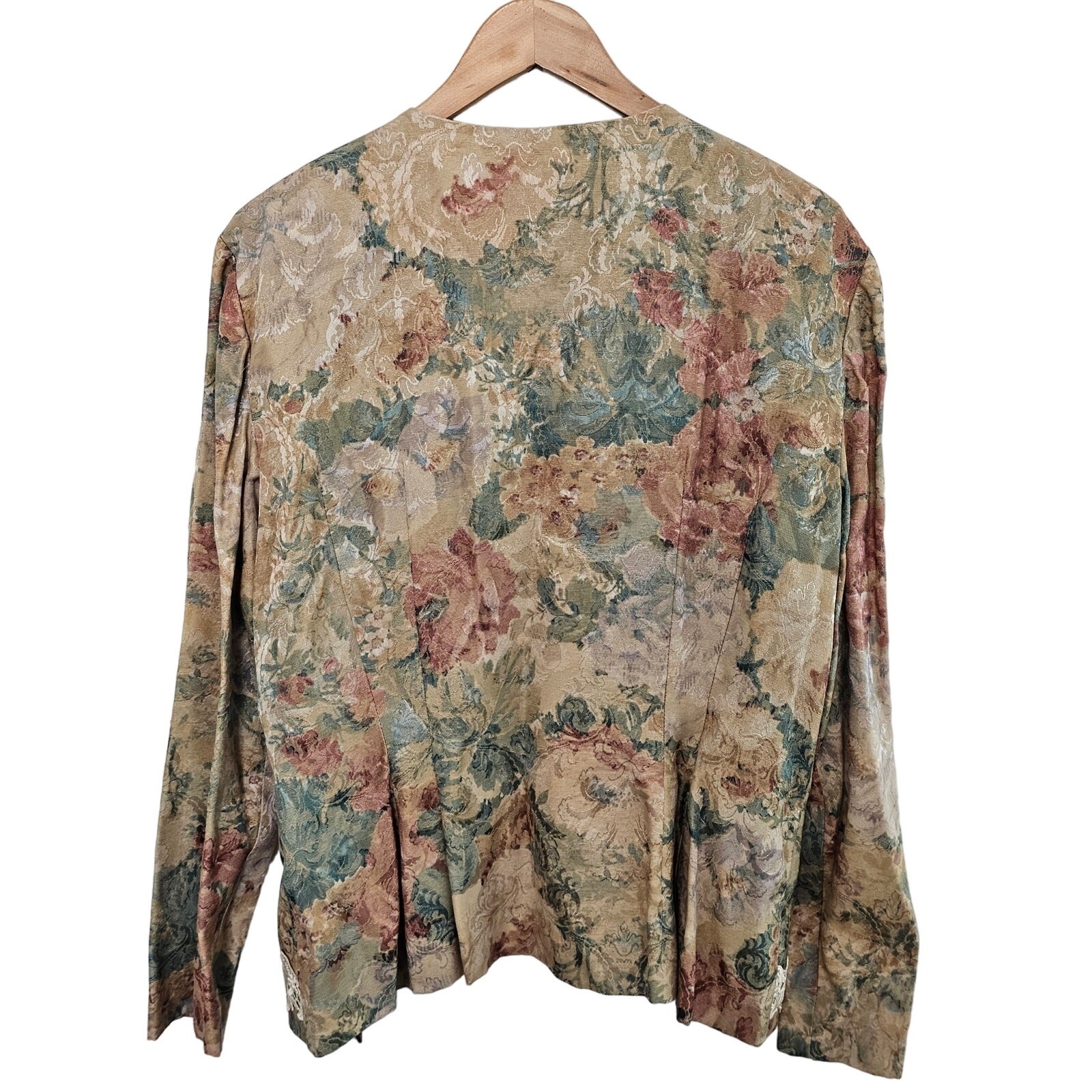 Vintage Classics Blazer Womens Size 18 Beige Lace Cottagecore Preppy Floral