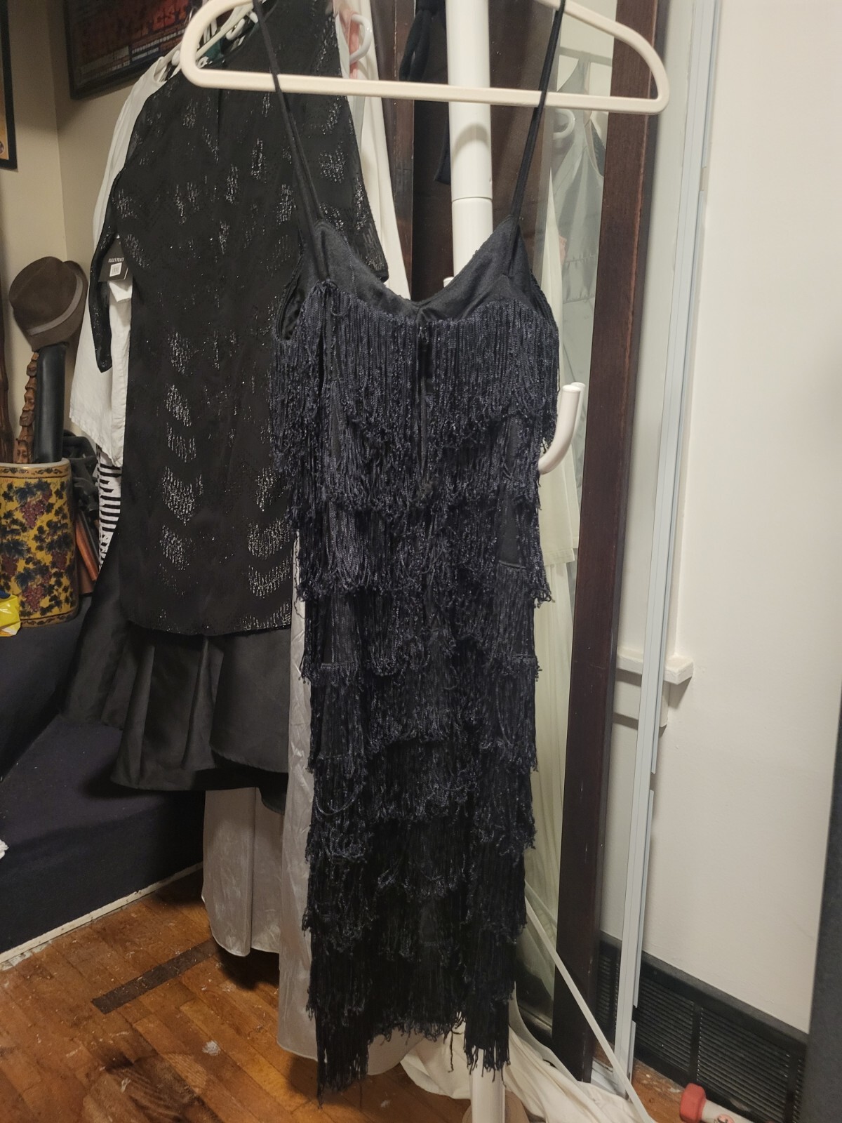 Vintage 1980’s New Leaf Black Fringe Flapper Sheath Dress S