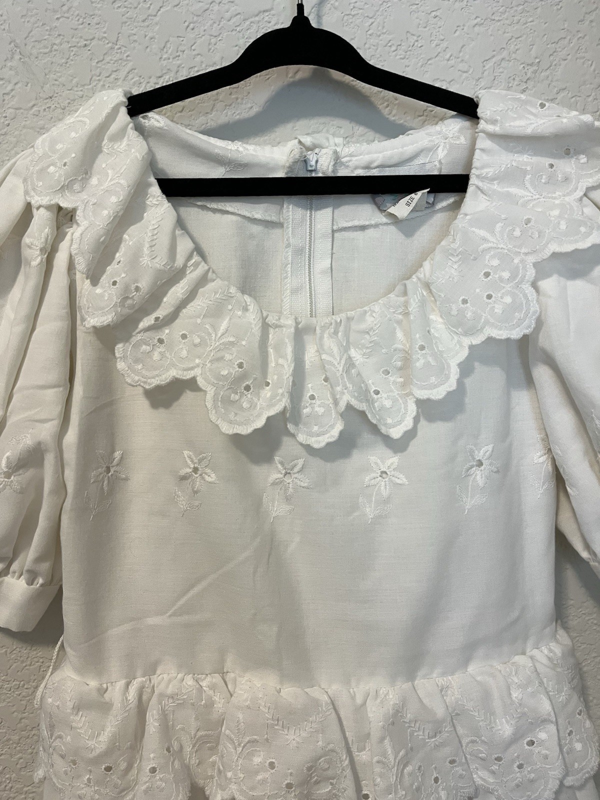 Vintage Anne Savoy Dress Girls 8 White Eyelet Lace Puff Sleeves Church Spring