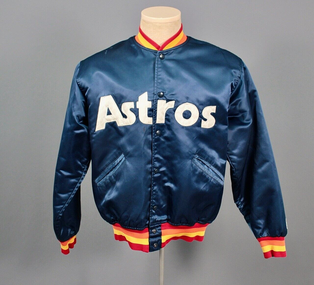 VTG Men’s 1980s Blue Satin Astros Felco Bomber Jacket Sz M 80s Sanchez