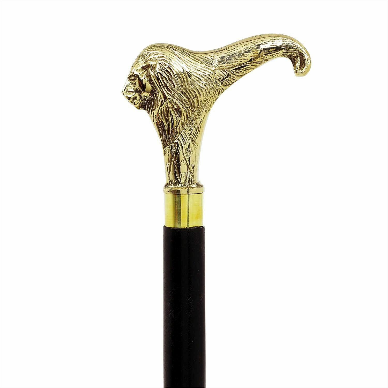 Antique Vintage Handmade Lion Head For Walking Cane Gold Brass Handle
