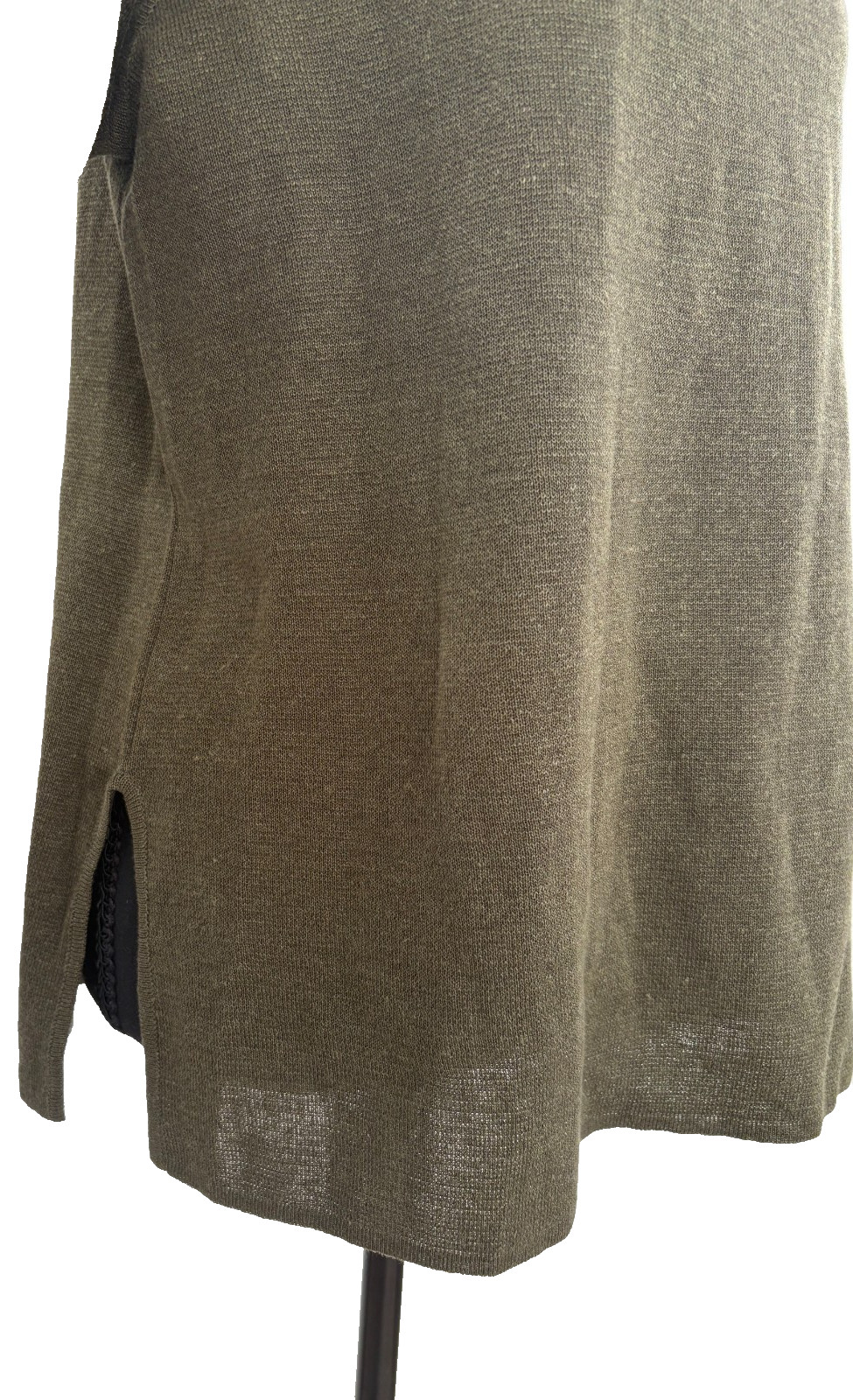 VTG YSL Yves Saint Laurent Olive Green Linen Silk Blend Lightweight Sweater