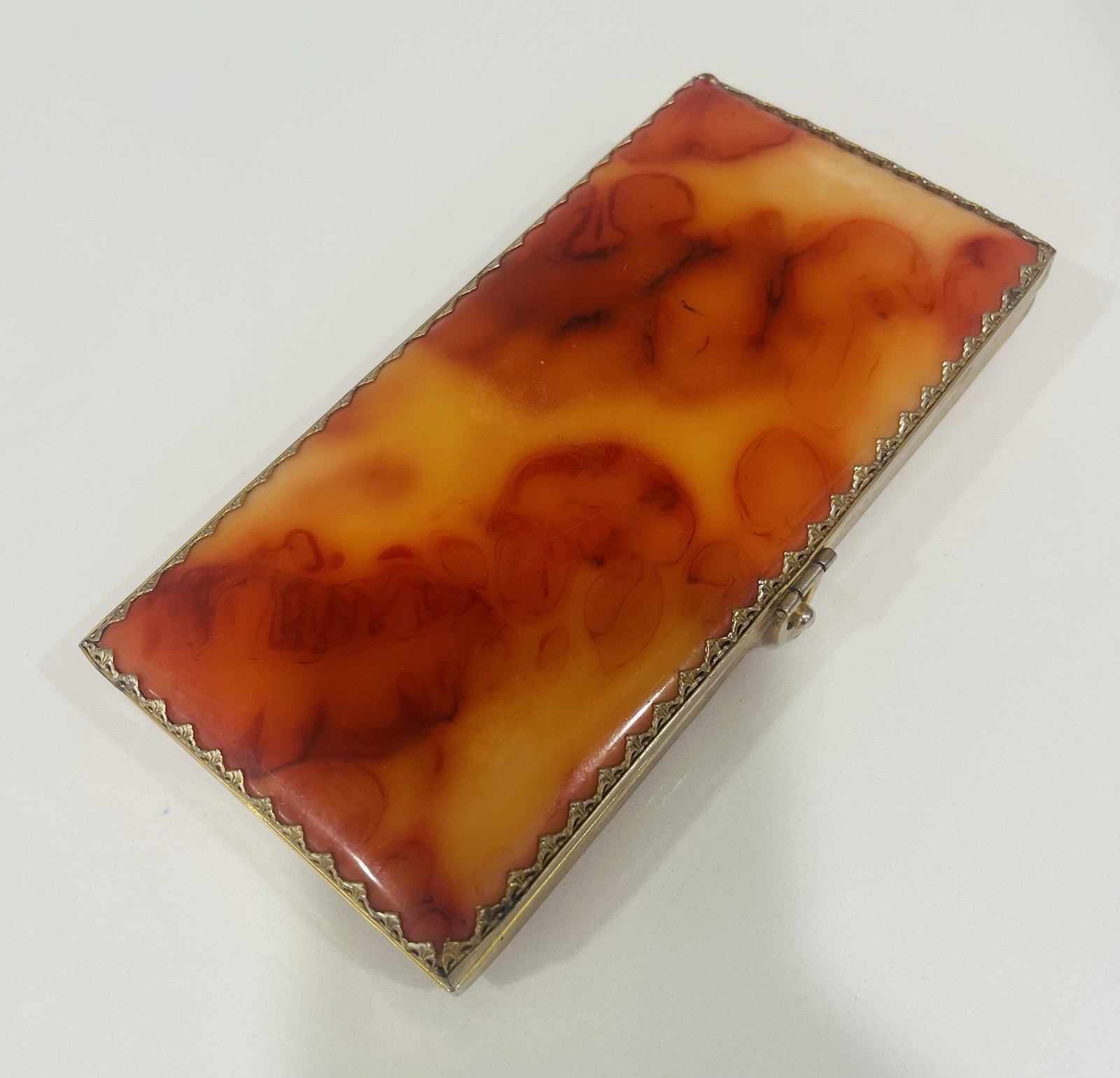 Vintage MCM Catalin Bakelite Faux Tortoiseshell Vanity Clutch Purse Minaudiere