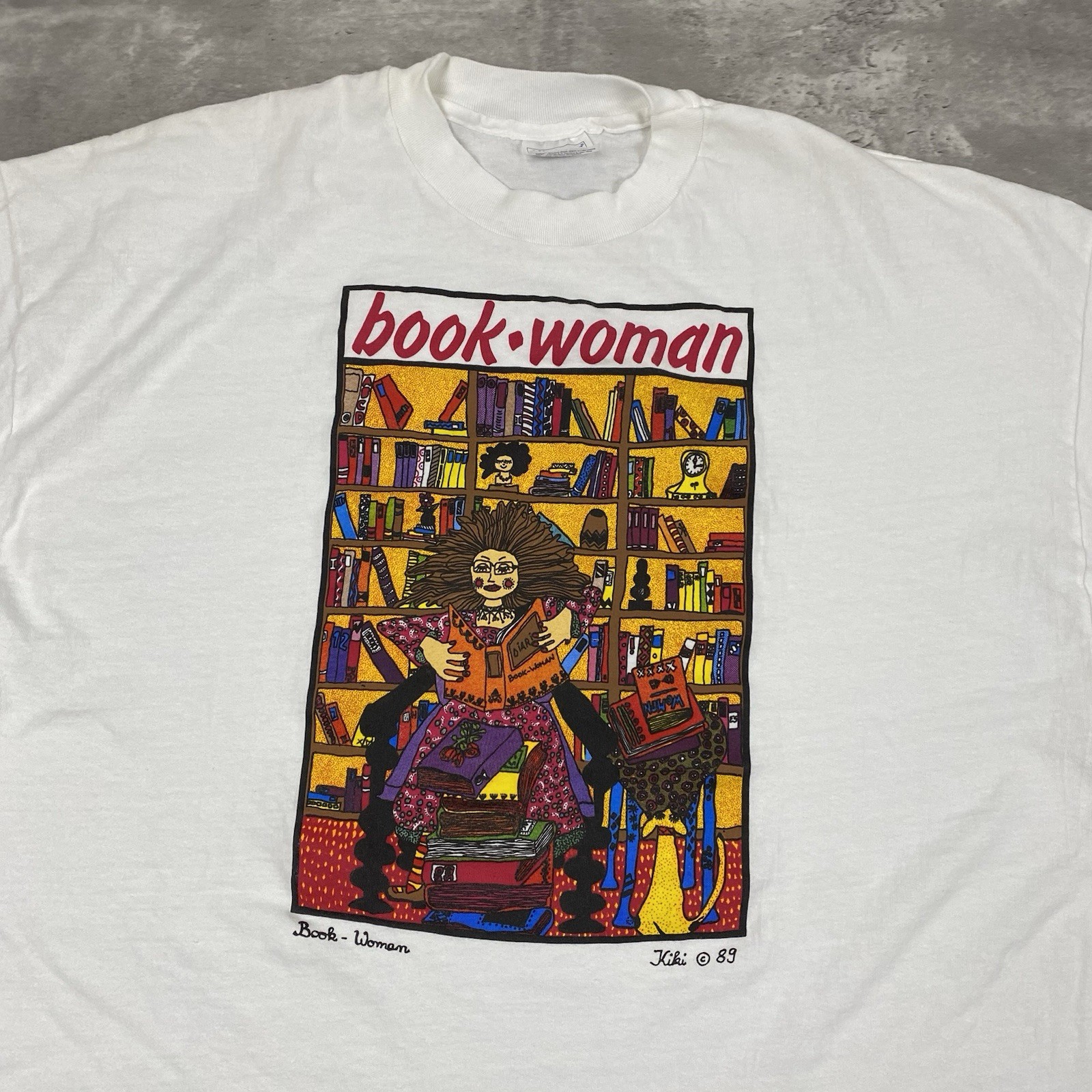 vintage 80s BOOK WOMAN KIKI SUAREZ ART t shirt XXL Hanes single stitch reading