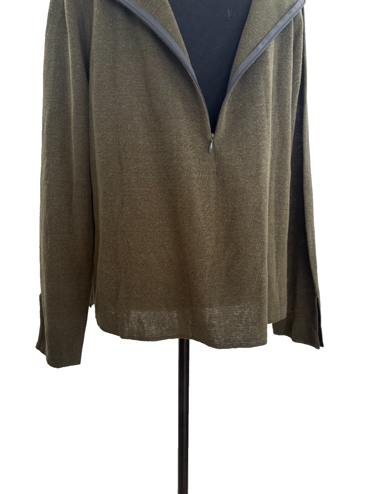 VTG YSL Yves Saint Laurent Olive Green Linen Silk Blend Lightweight Sweater