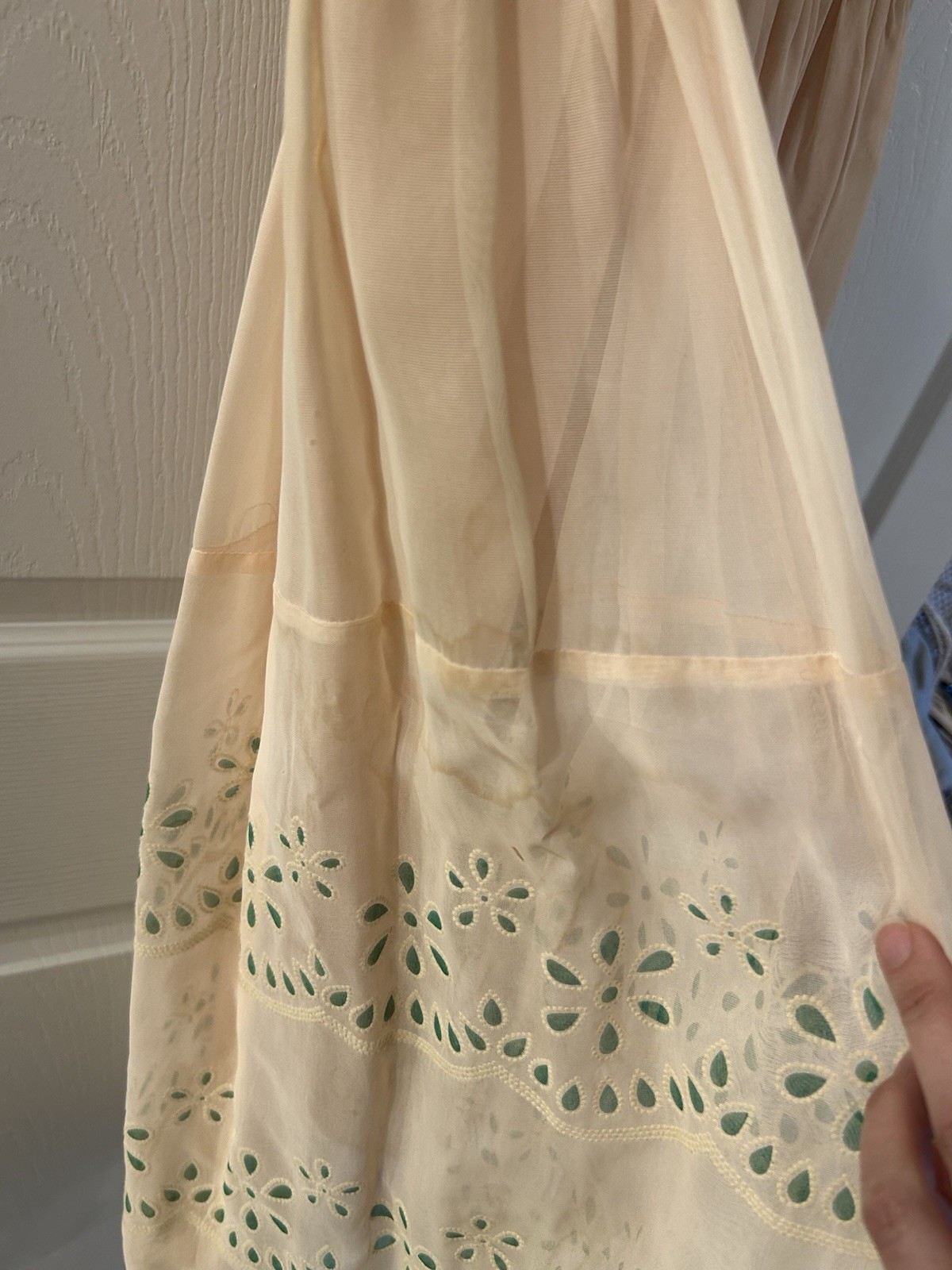 Vintage 1940’s/1950’s Peach Cutwork Floral Tea Length Dress, Size XS