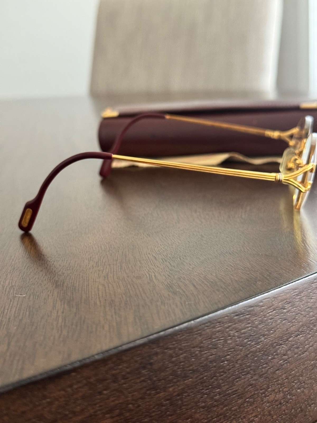 Vintage Cartier Rimless Oval Glasses Gold Finish serial 1789713 Burgundy Case