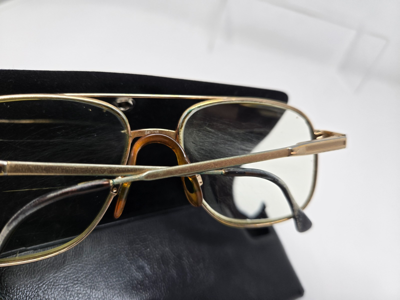 Vintage Aviator Glasses Gold Frame Full Amber Nose-Guard Bifocal with Black Case
