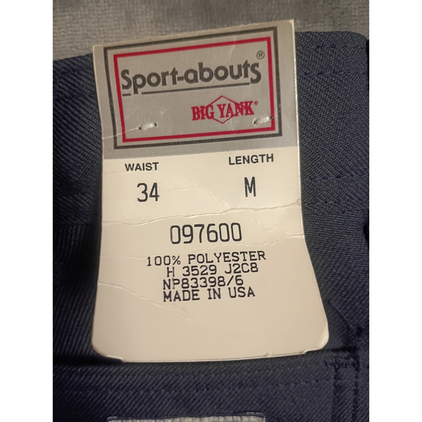 Big Yank Sport-abouts Trousers Mens 34 Navy Blue Vintage Deadstock USA Slacks