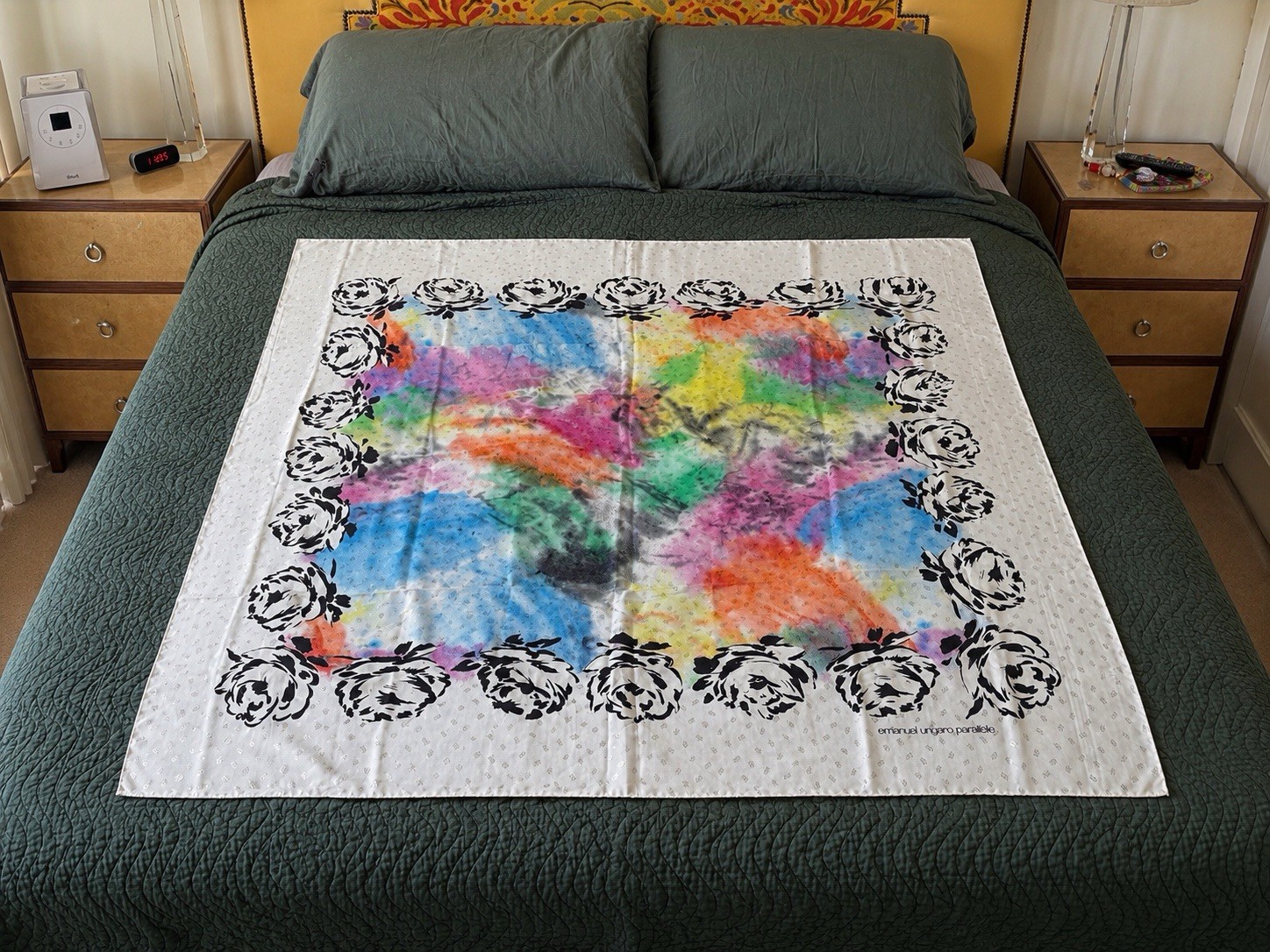 VTG Emanuel Ungaro Parallele Silk Shawl Scarf 51″ Sq Floral Abstract Multicolor