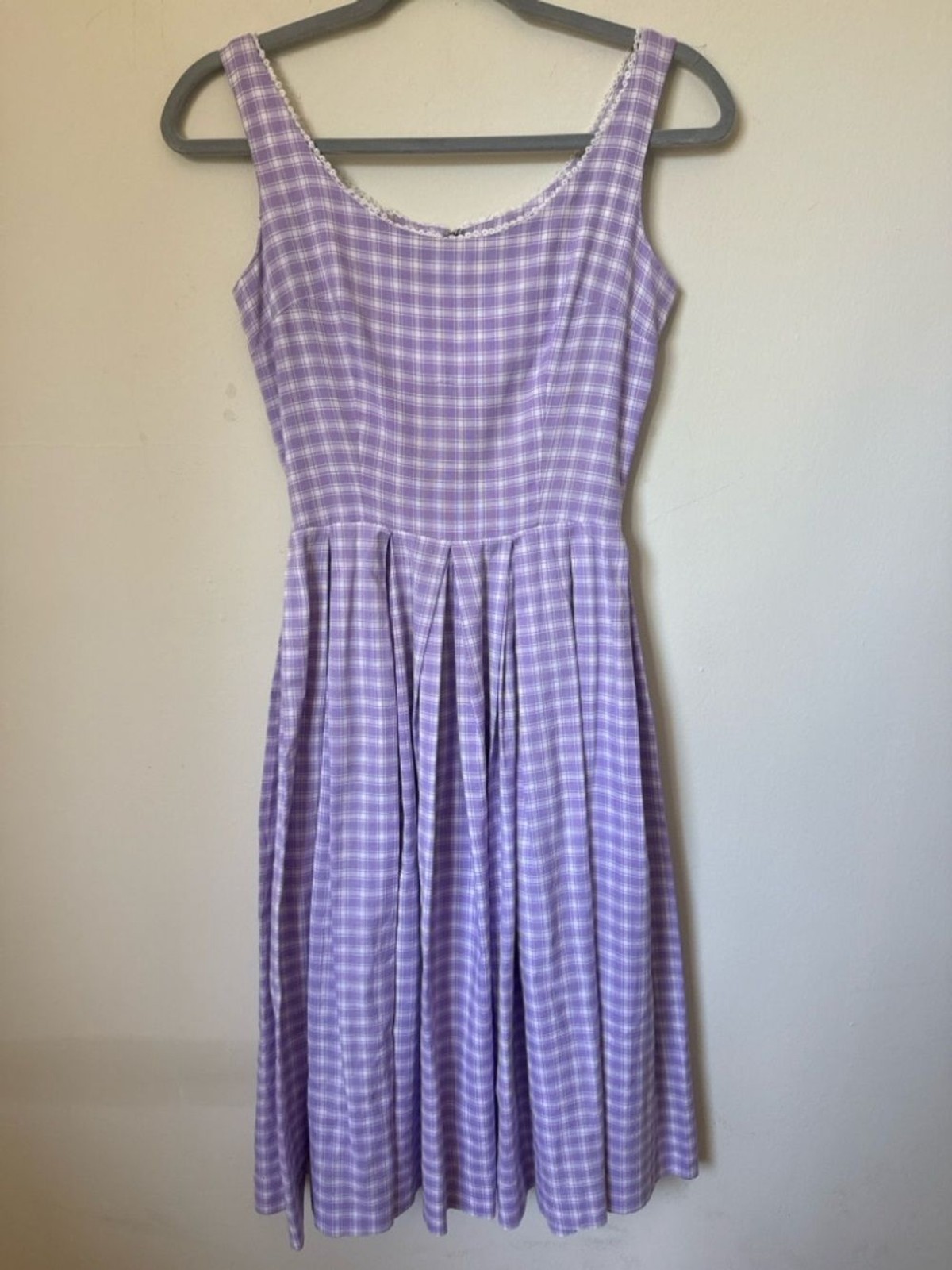 Handmade 60s 70s Purple Gingham Picnic Midi Day Dress