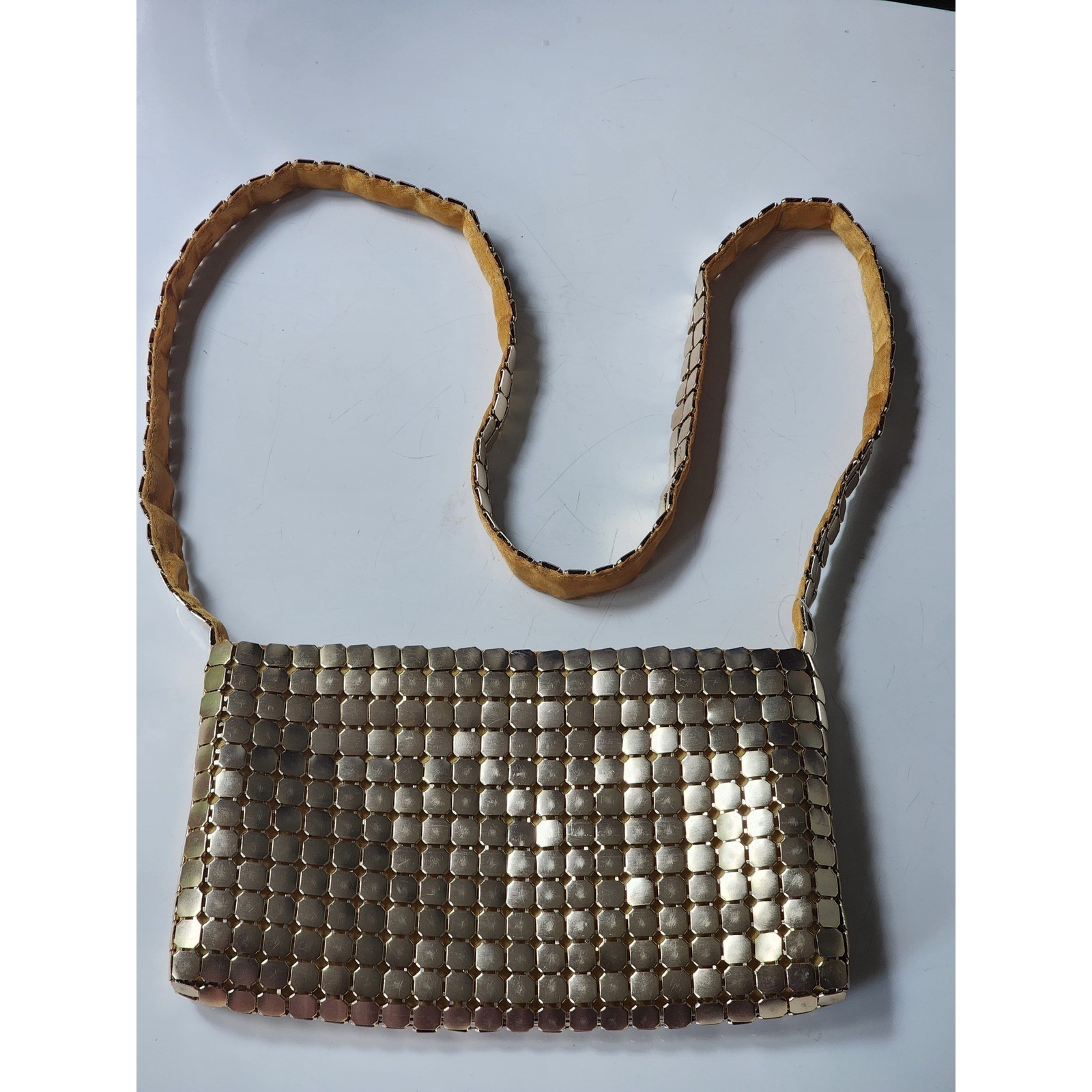 Vintage Gold Metal Mesh Crossbody Bag Shimmering Chainmail Disco Evening Purse