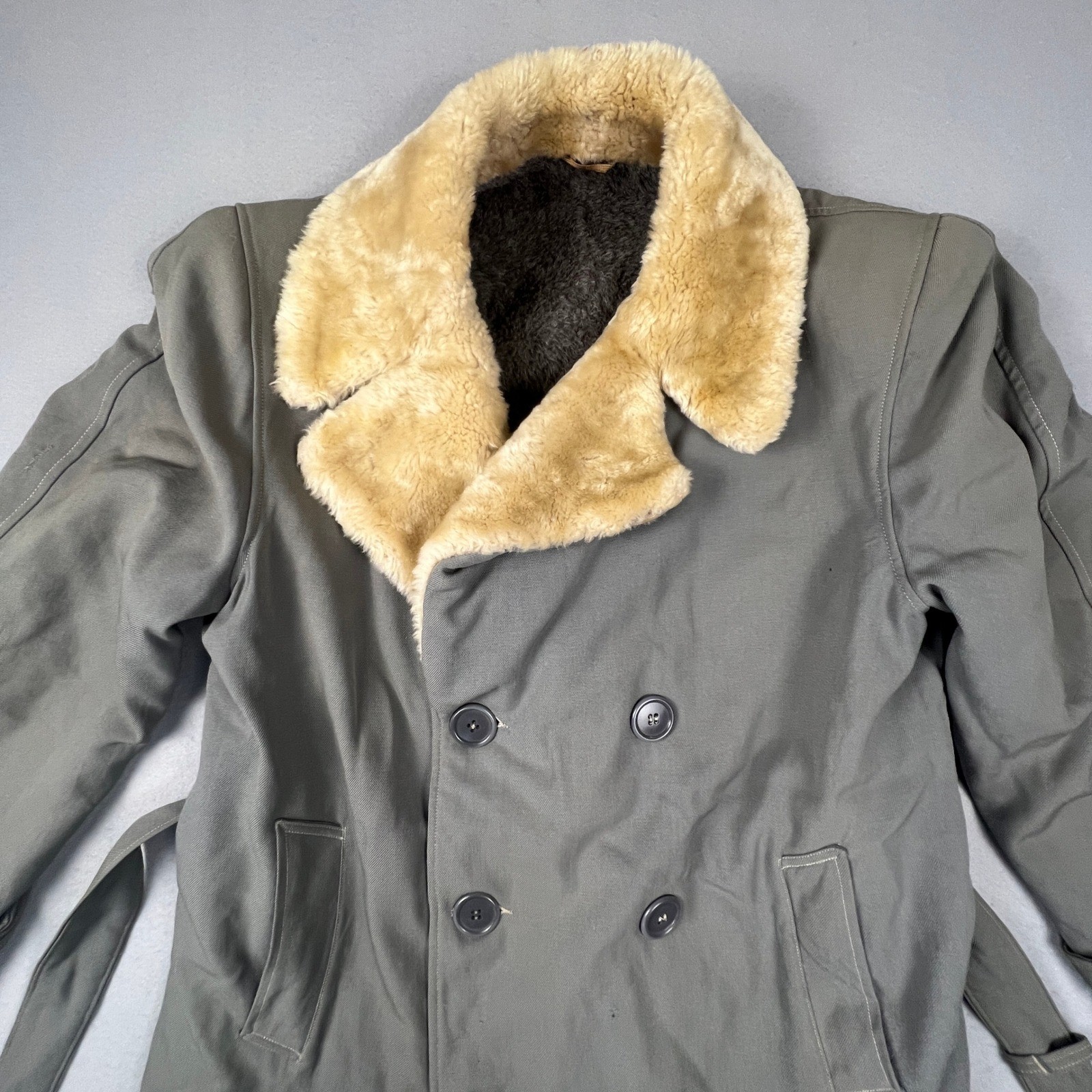 Maurice L Rothschild Alpaca Pile Overcoat Mens XL Grey Vintage Belted Parka 50s