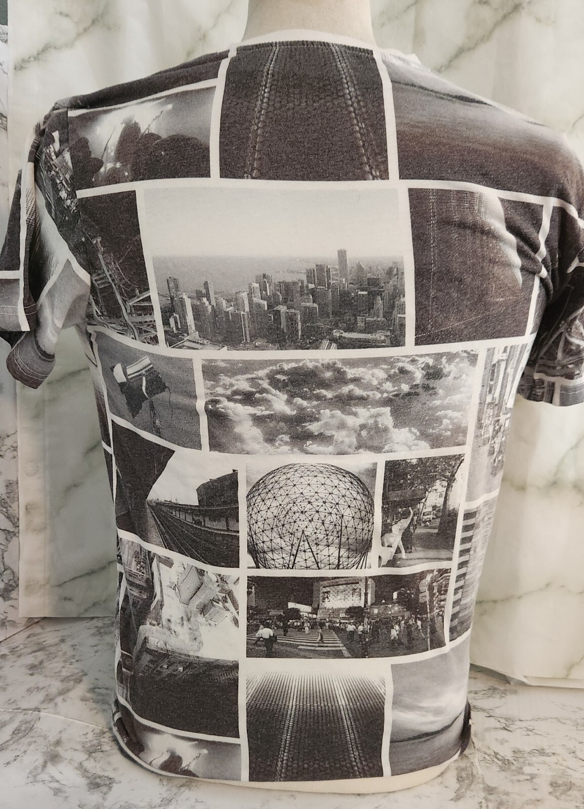 Vintage All Over Print Cities Collage Size S Black And White