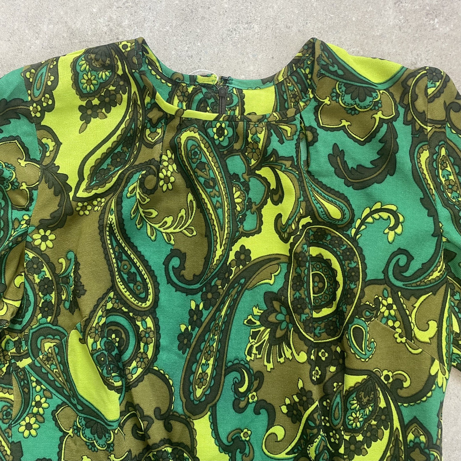 Vintage 60s Unworn size L Maxi Long dress green Paisley Fit & Flare