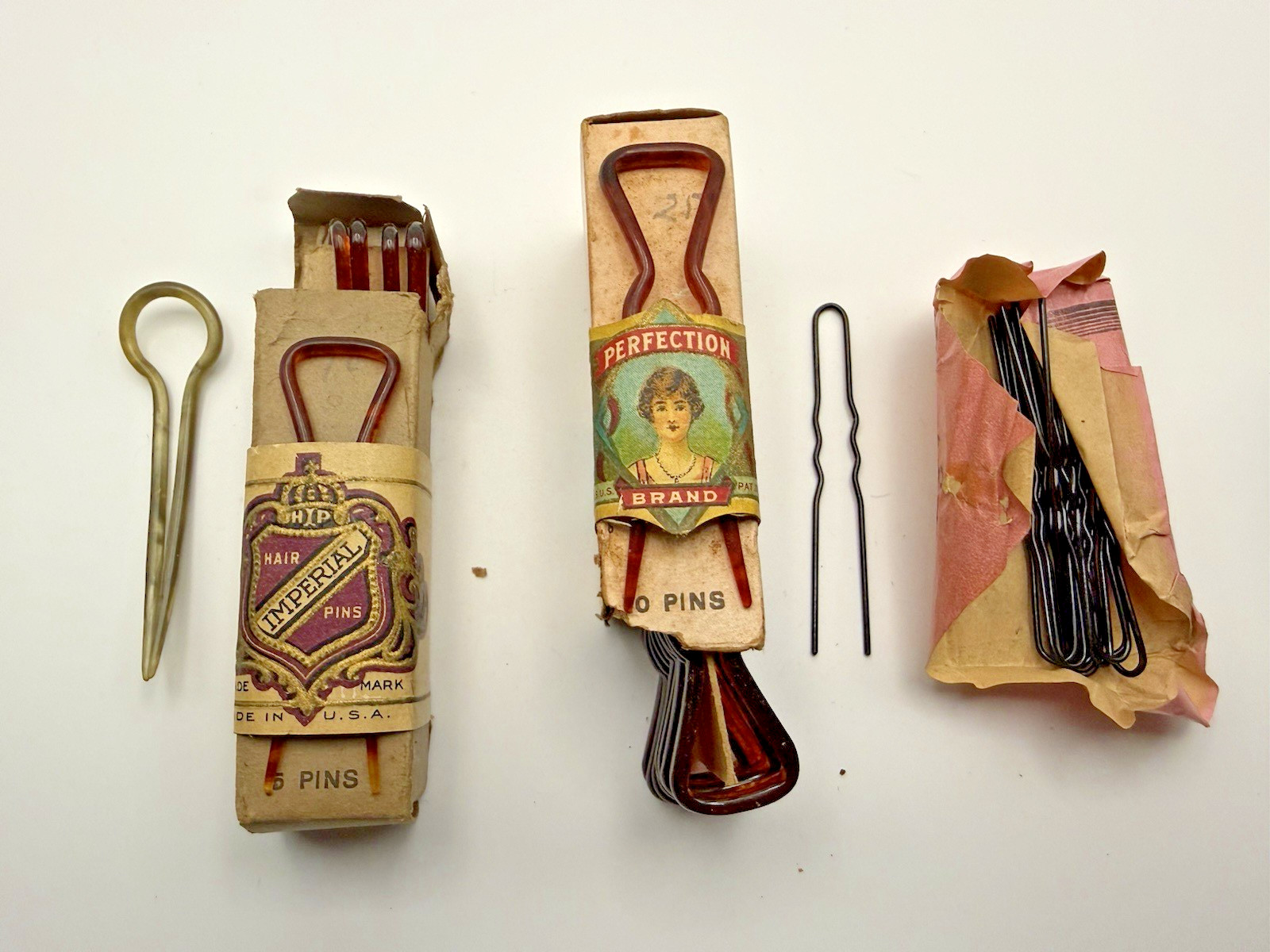 30 Antique Hair pins in original packing: Imperial, Perfection and Paragon