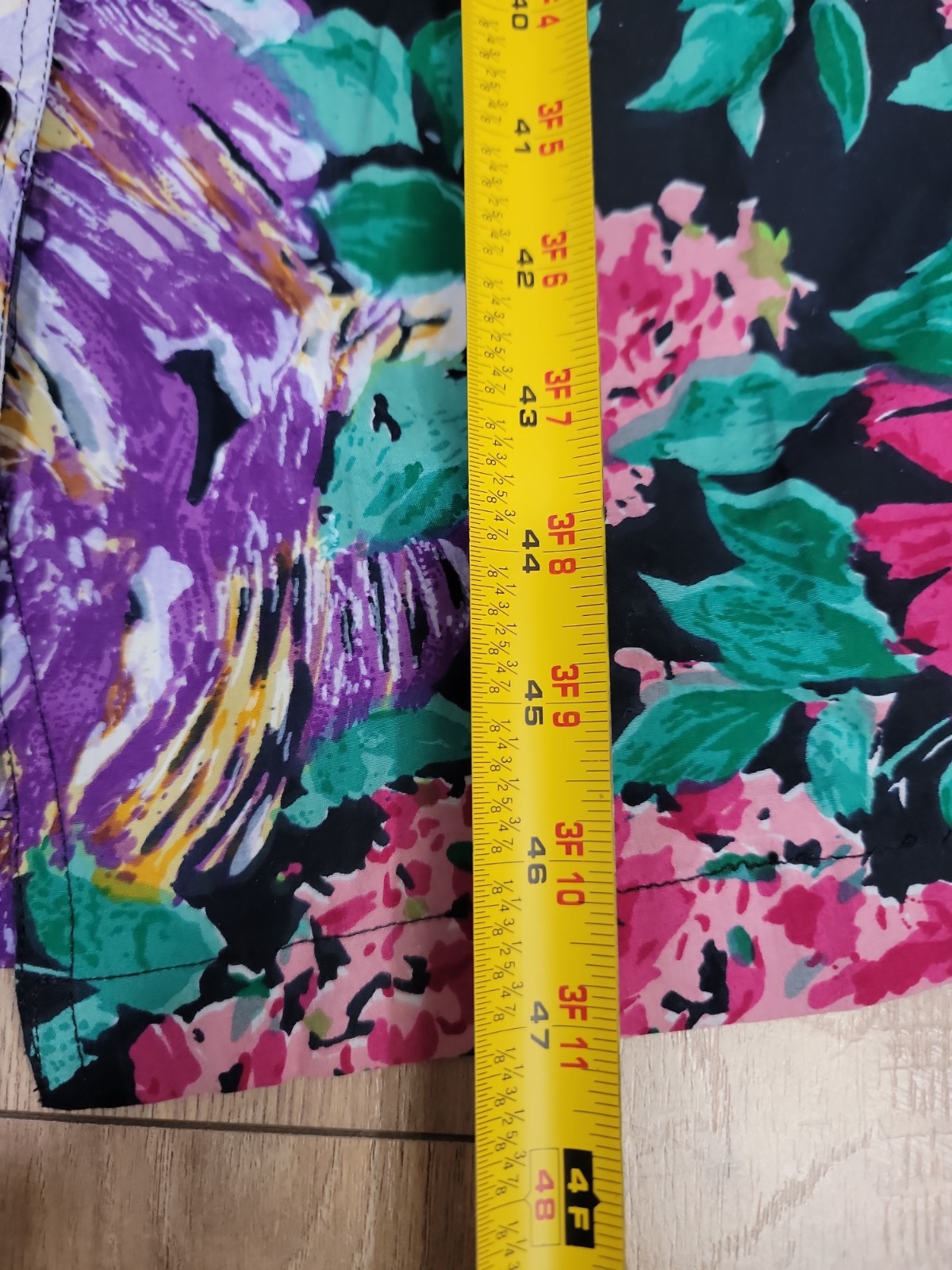 VTG 80s Floral Dress Tie Shoulder Midi Full Skirt Button Front Tea Garden