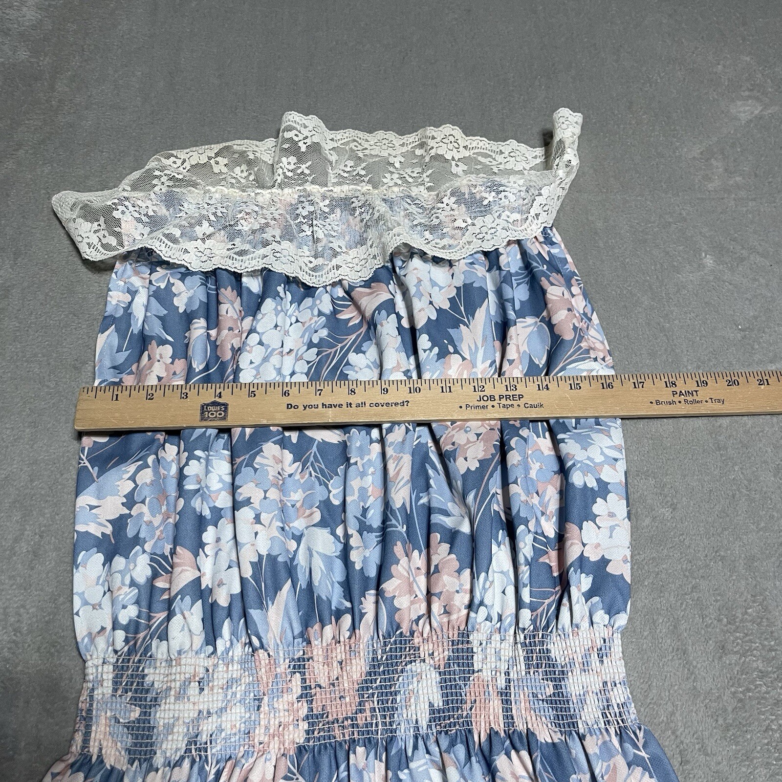 Vintage 70s Montgomery Ward Dress Womens 14 Blue Floral Lace Collared Sleeveless