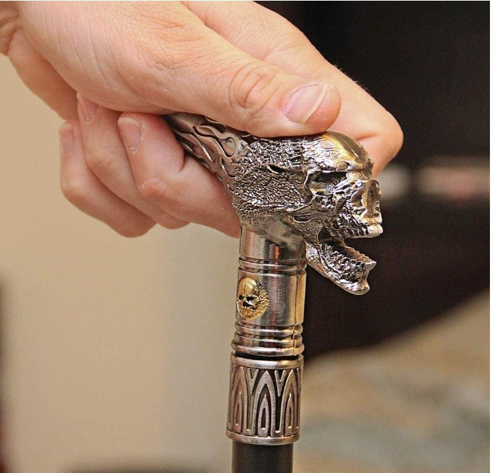 Skull Head Walking Cane 36″ 2-Piece Shaft Gothic Skeleton Flame Handle