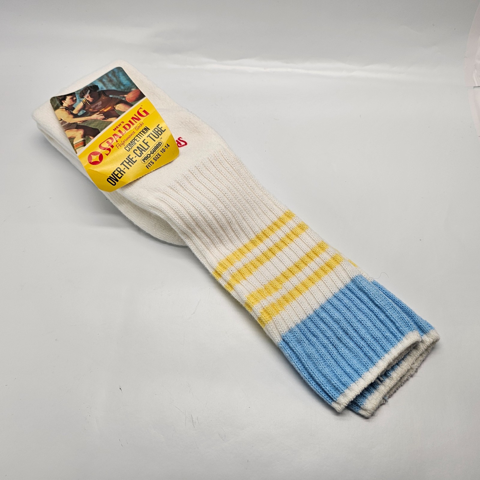 VTG Men’s Spalding Tube Socks Orlon Acrylic Sports 10-14 80s USA Blue Yellow