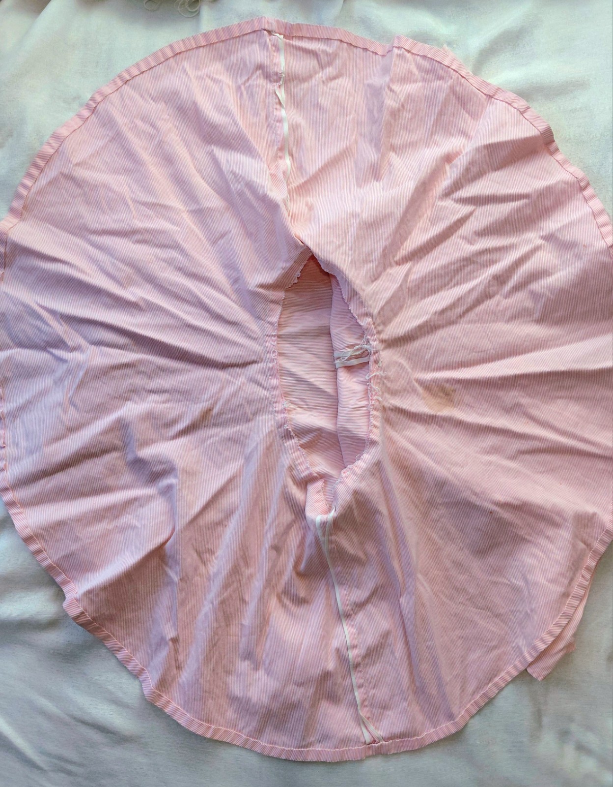Vintage 60s Girls Pink Striped Dress Handmade Drop Waist Bell Sleeve