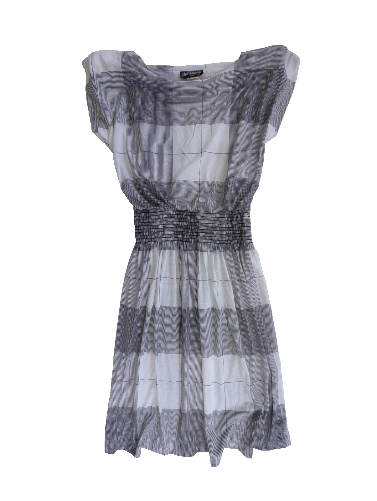 Vintage Champagne West Smocked Waist Midi Dress Windowpane Plaid USA Women’s 12