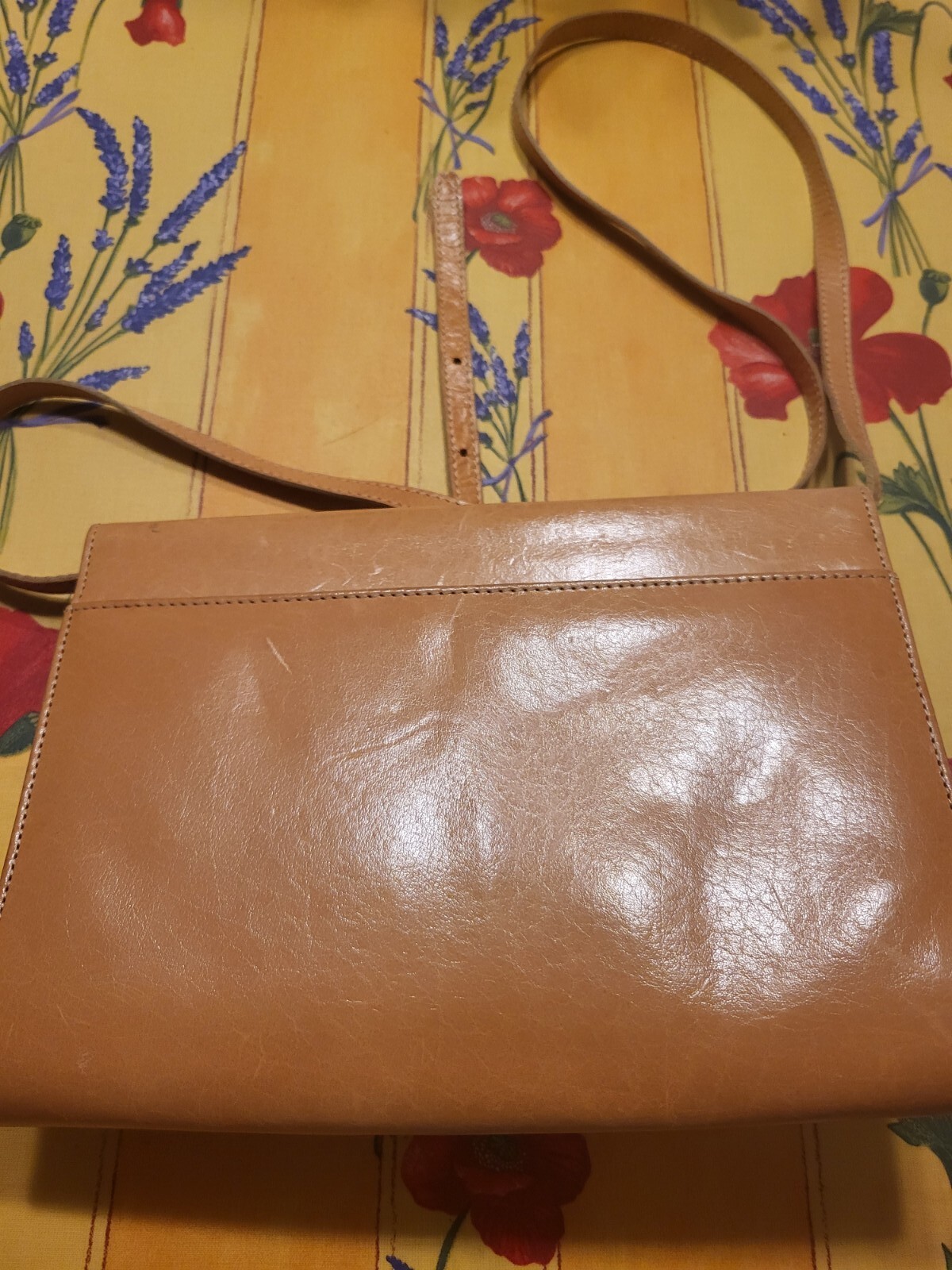 Vintage 1980s Tan Camel Leather Clutch Or Shoulder Bag Crossbody Albert Nipon