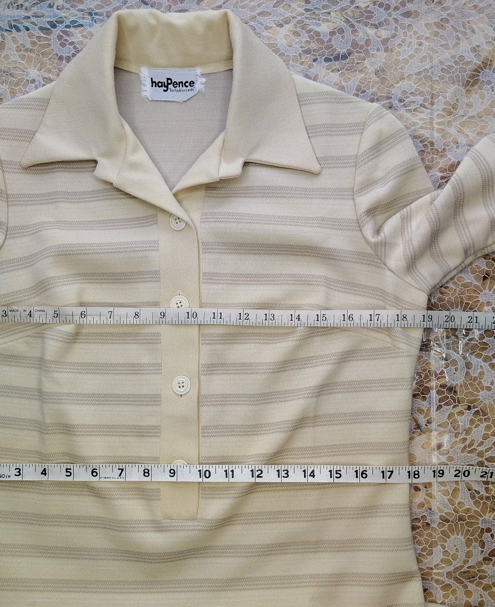 VTG HayPence Collared Long Sleeve Pleated Dress 70s Pale Yellow Knee Length LG