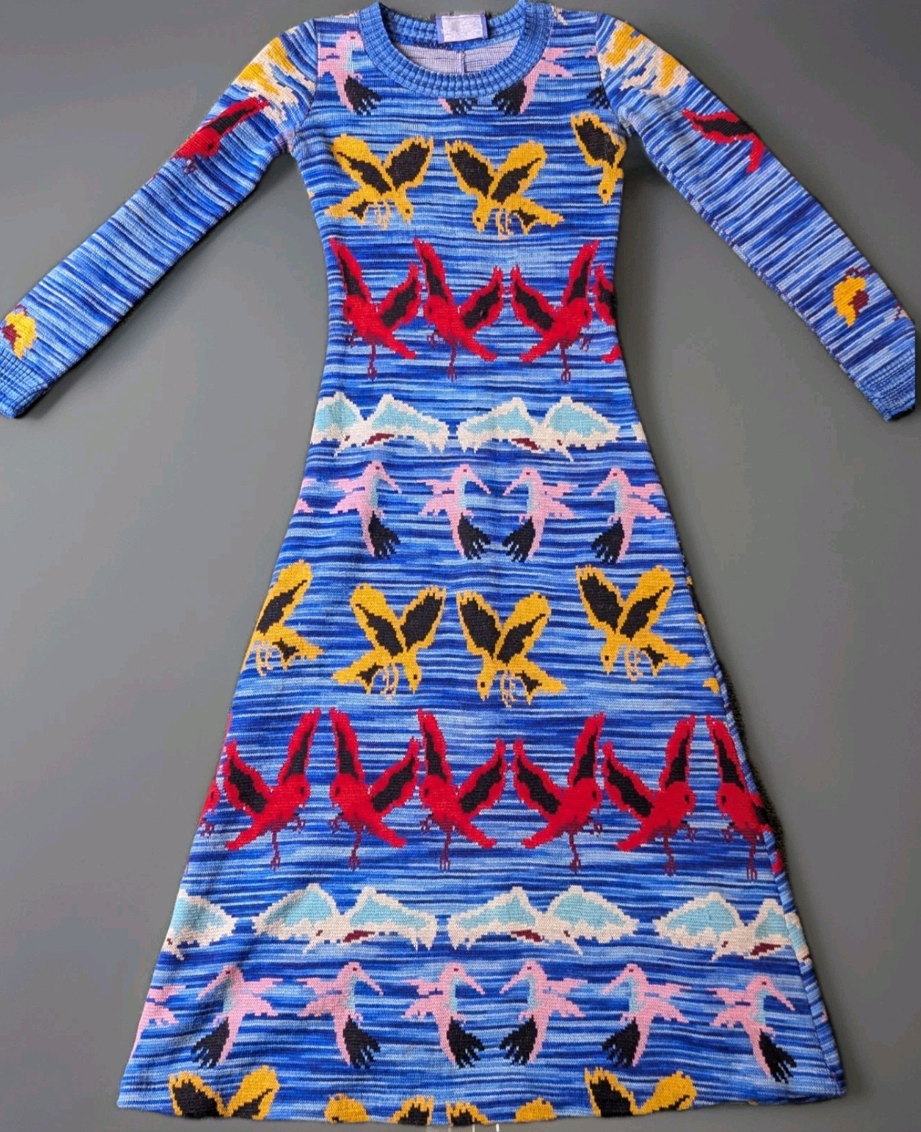 1970s Betsey Johnson Alley Cat Bird Sea Knit Sweater Dress Sz XS/S