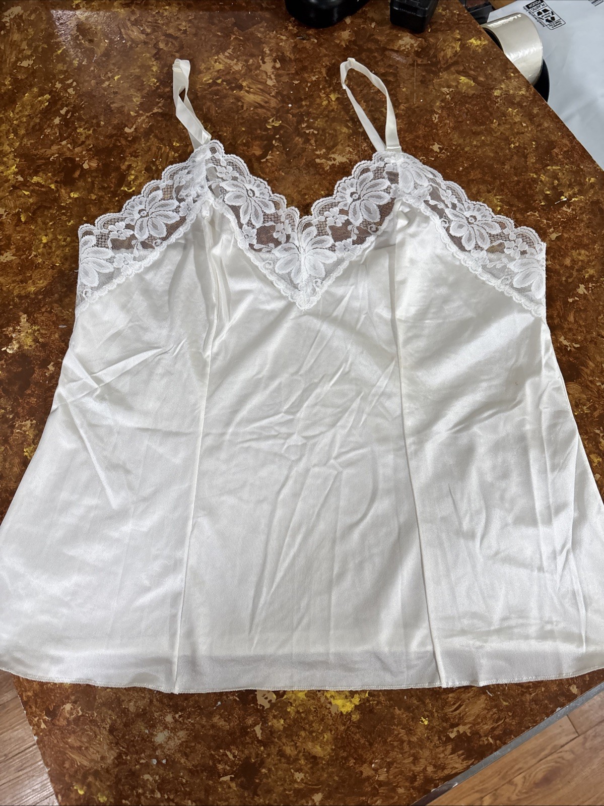 Vintage Beige Lorraine Nylon And Lace Camisole Sz 40 Made In The USA