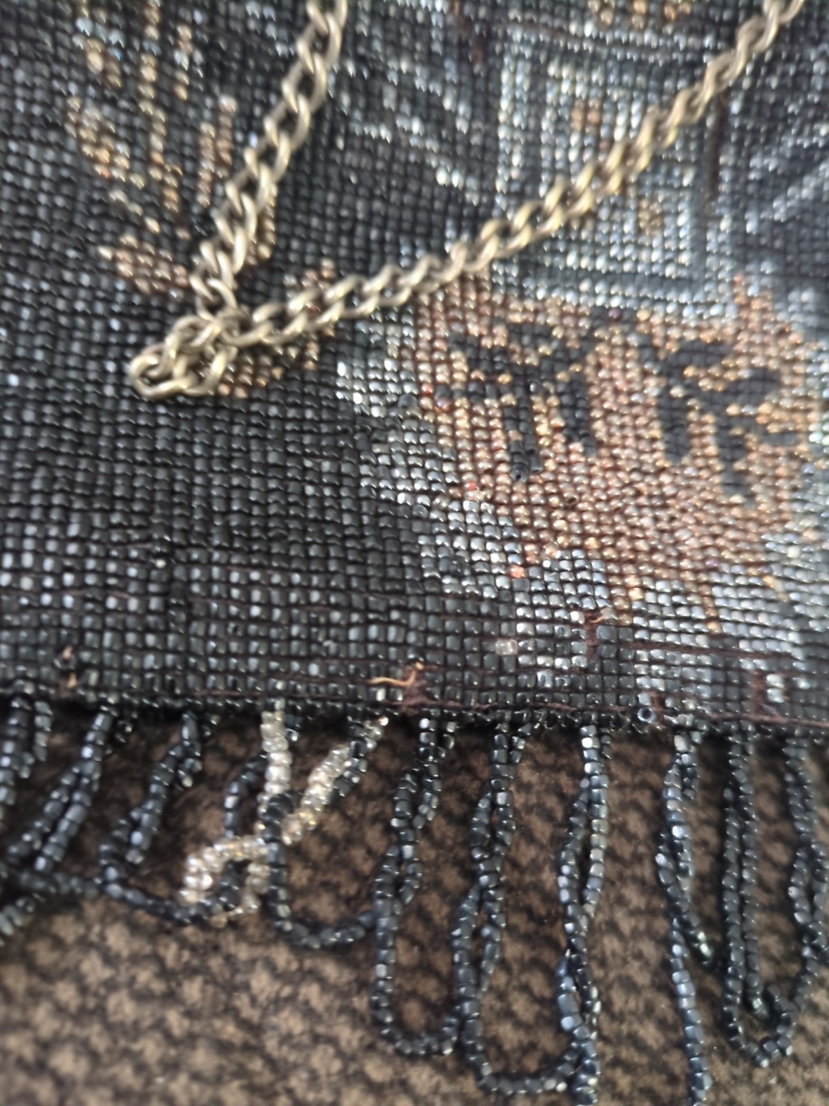 ANTIQUE MICRO BEAD VINTAGE GERMAN GORGEOUS SILVER GOLD JET BLACK FOREST BAG