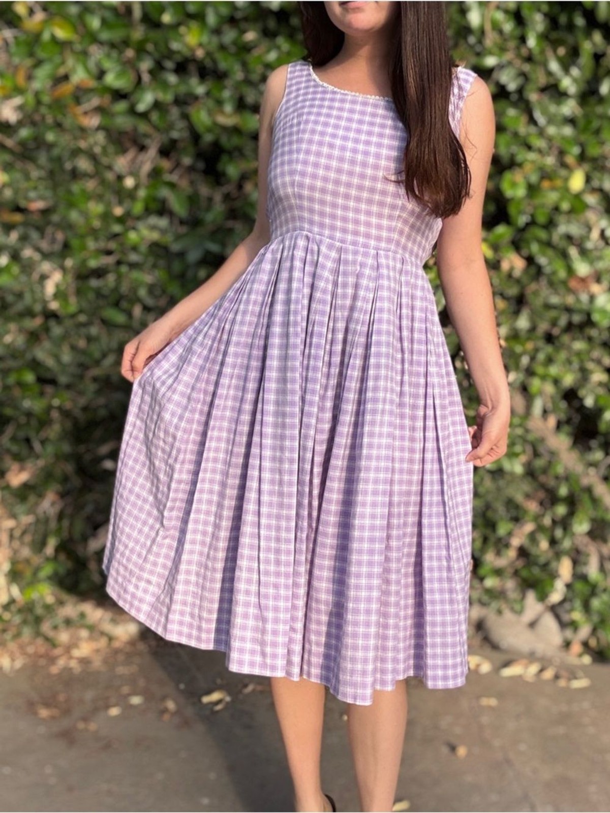 Handmade 60s 70s Purple Gingham Picnic Midi Day Dress