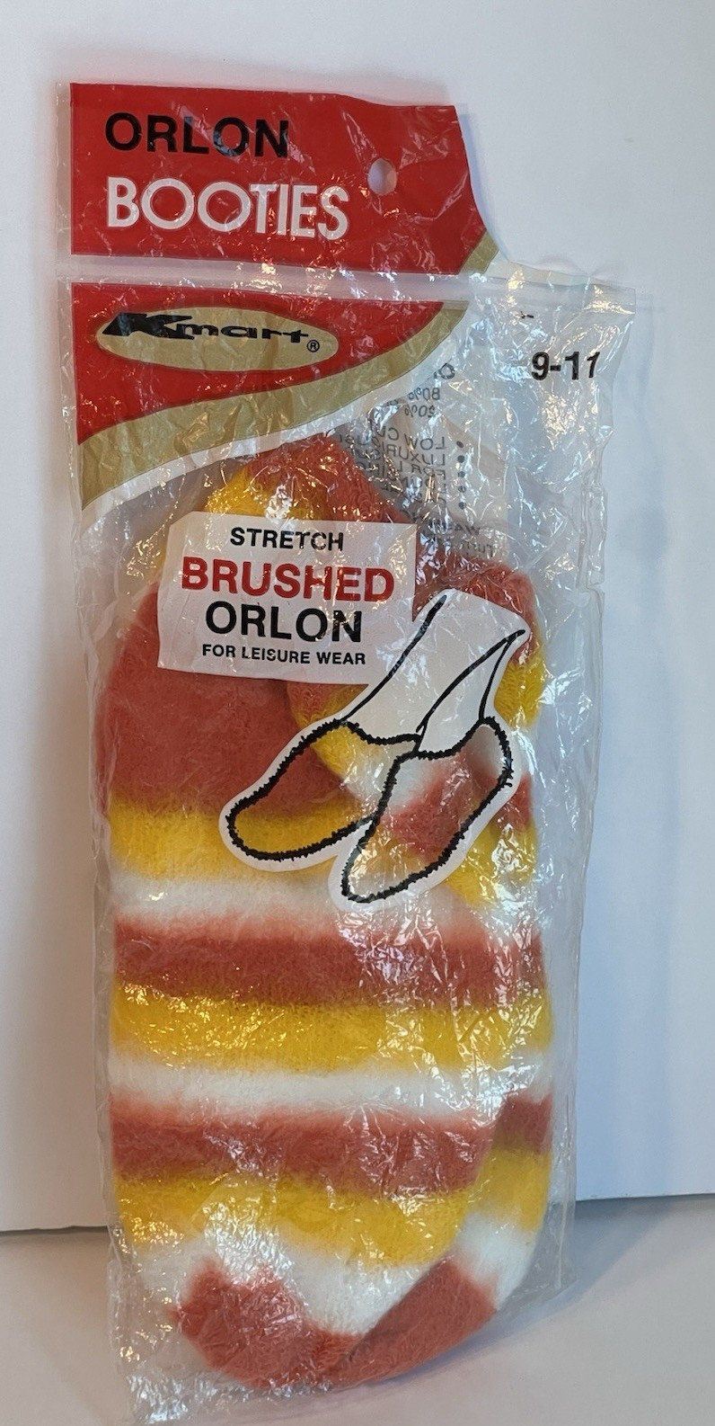 Orlon Booties Socks Kmart Sz 9-11 Yellow Orange Stripe Vtg 60s 70s Retro NOS
