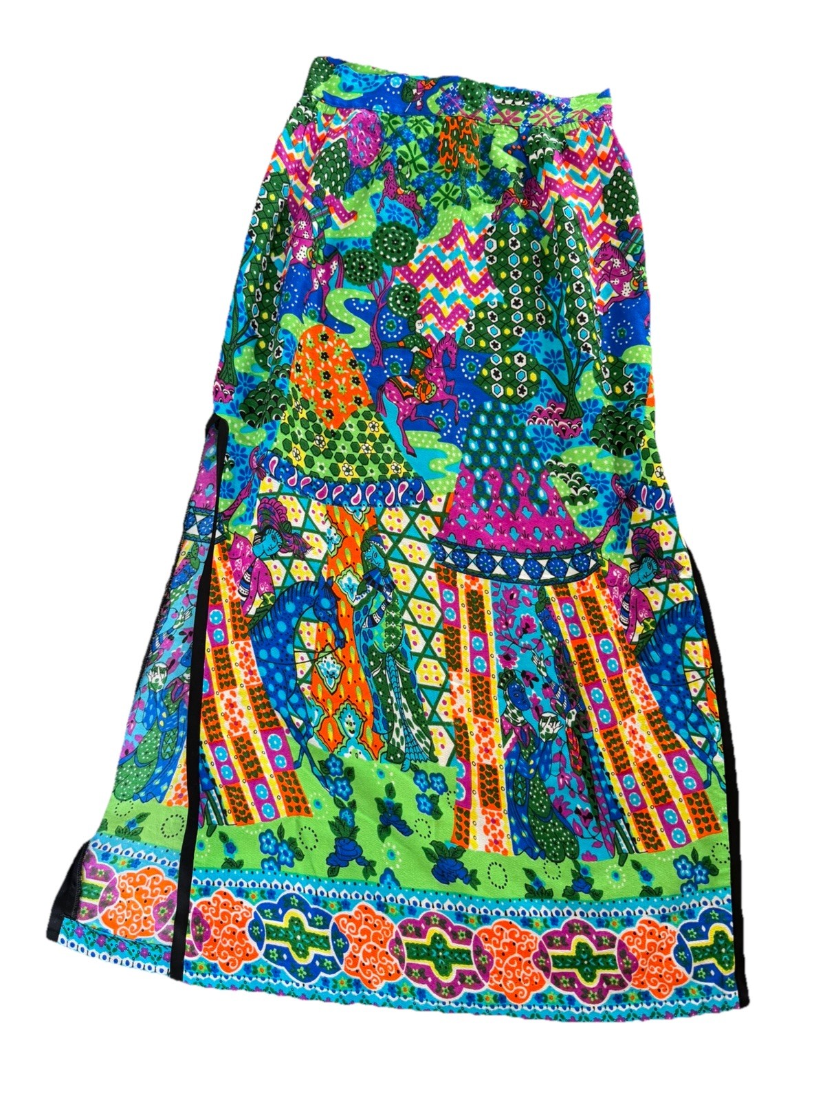 Vintage 1960’s 1970’s Retro Psychedelic Print Graphic Renaissance Maxi Skirt 29”