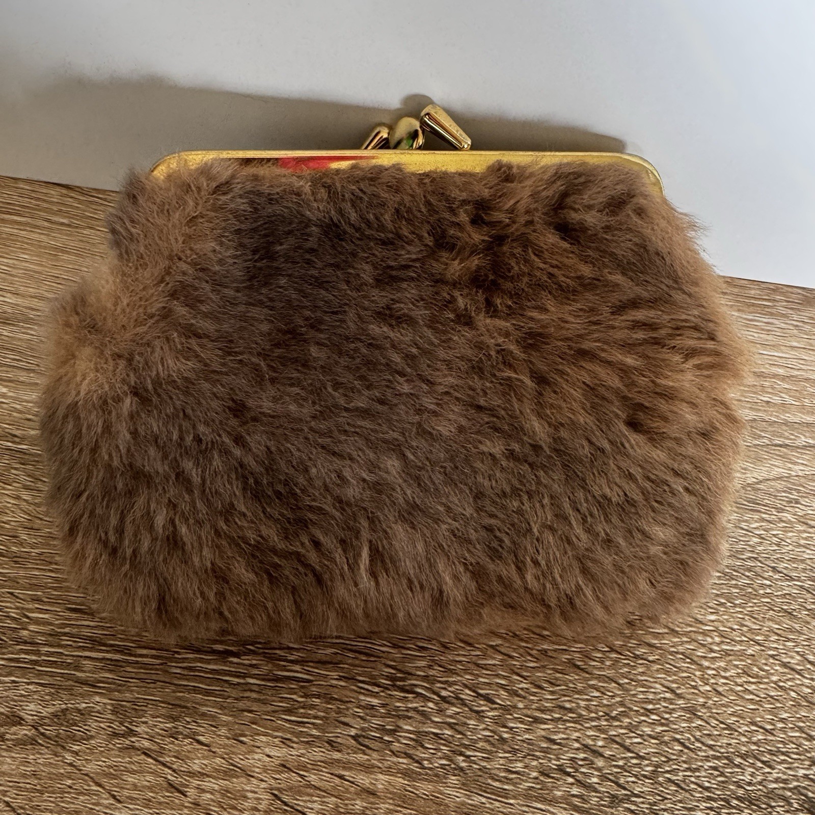 Kangaroo Fur Coin Purse Wallet Australia Souvenir Leather Vintage Gold Tone