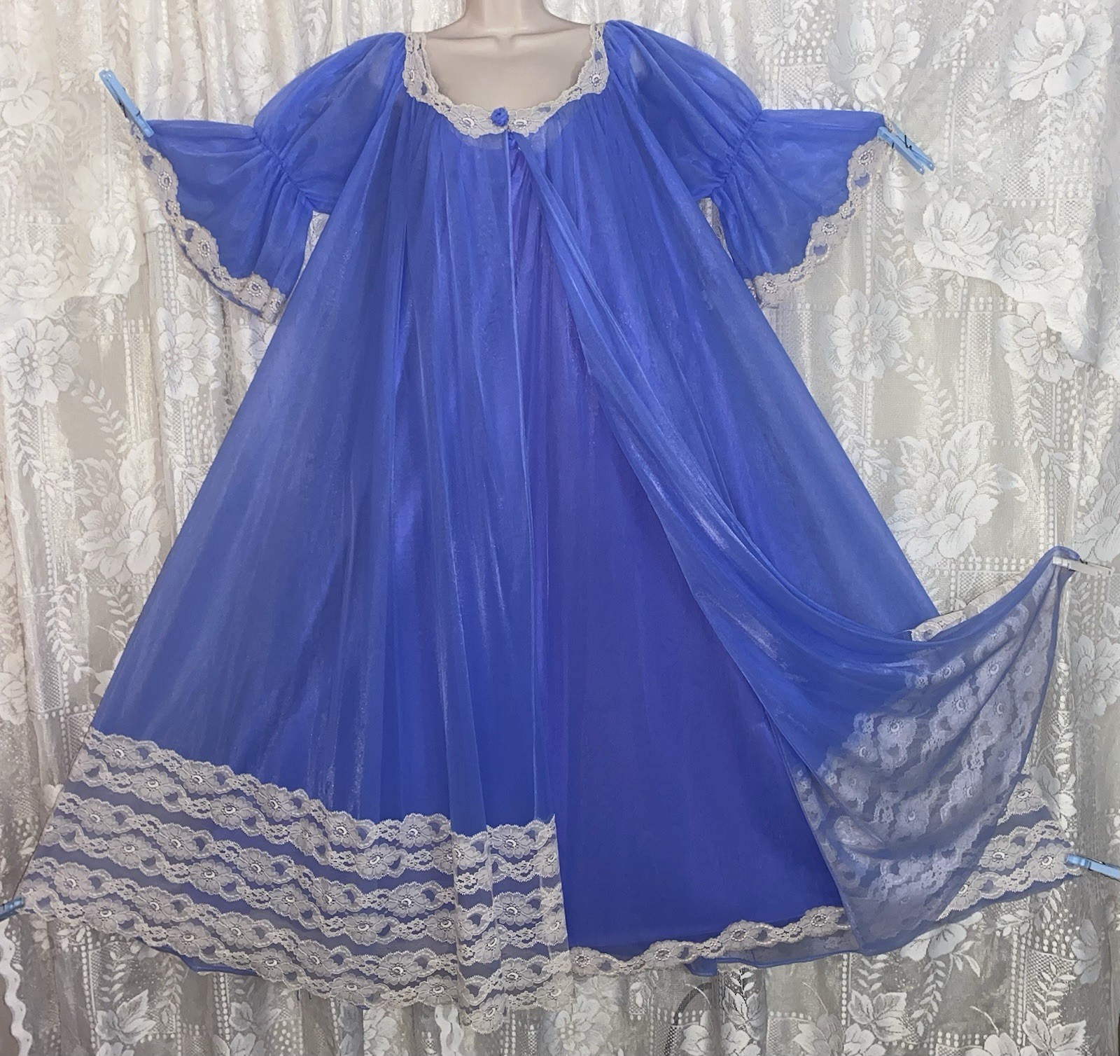 VTG 3X+ INTIME Lane Bryant PERIWINKLE Blue 4 lyr Peignoir Robe Nightgown Set