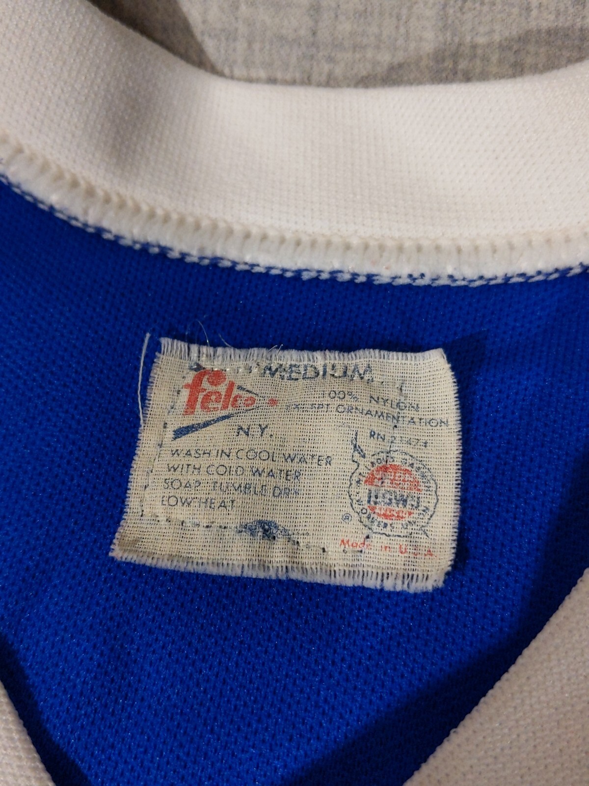 Vintage 60s Felco Athletic Wear Calypso #19 long sleeve Blue Jersey Nylon Size M