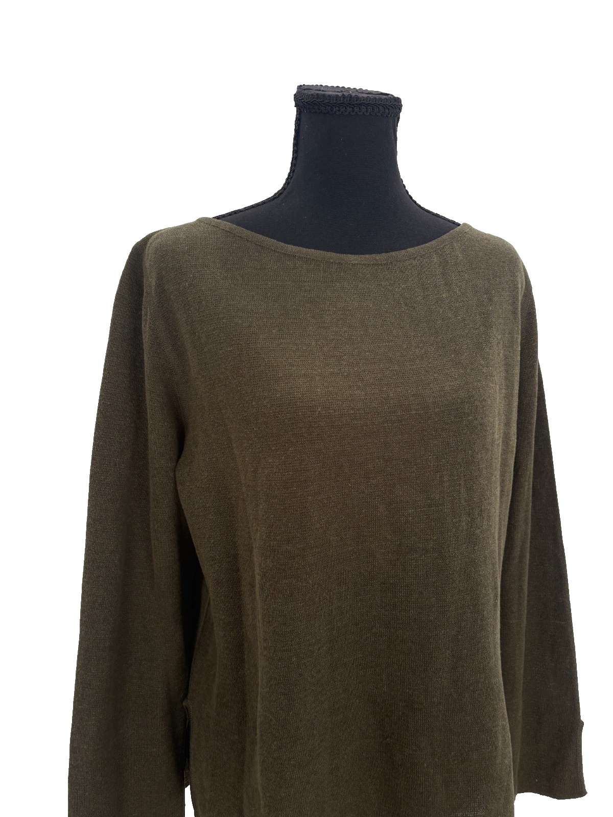 VTG YSL Yves Saint Laurent Olive Green Linen Silk Blend Lightweight Sweater