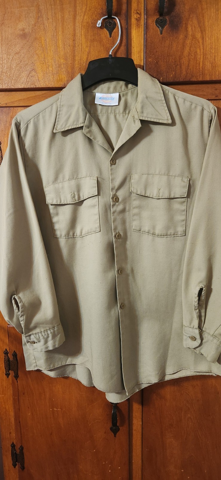 Men’s ’80’s Vintage Dickies Long Sleeve Work Shirt Tan Size 16-16 1/2 X 33