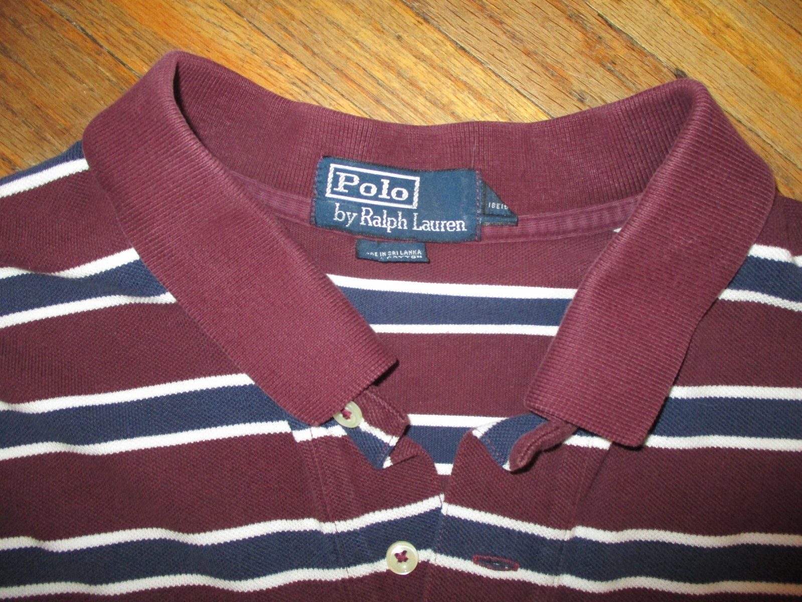 vtg POLO BY RALPH LAUREN SHIRT Maroon Blue Stripe 90s 00s Embroidered Logo XL