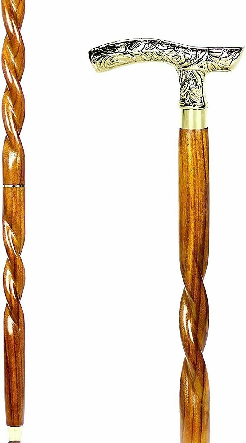 36 to 37″ INCH Approx Victorian Brass Designer Handle Walking Spiral Stick Cane