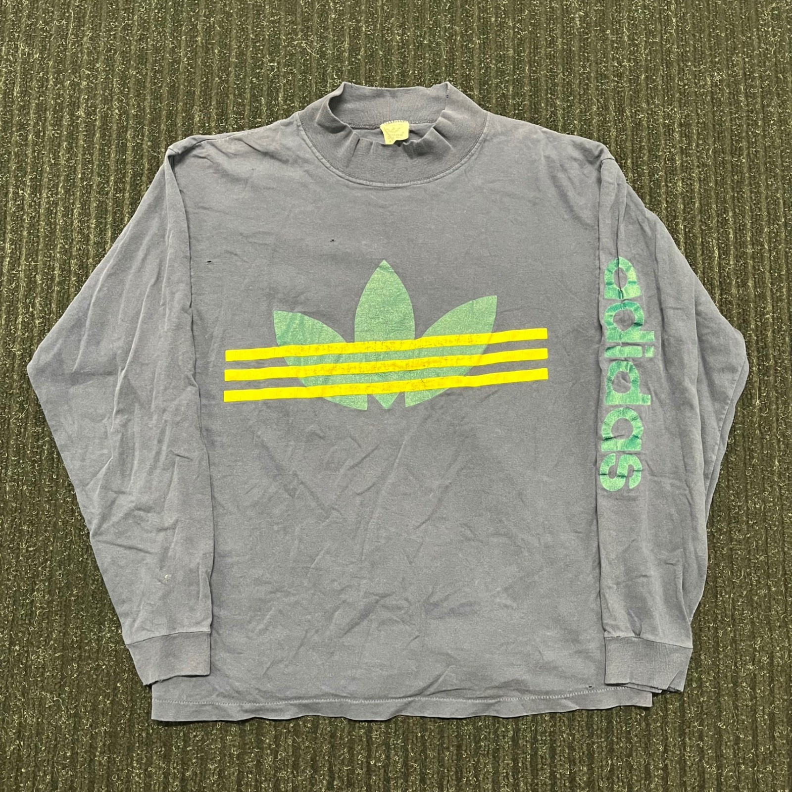 Vintage Adidas Trefoil Long Sleeve Shirt Mock Neck Made in USA Blue 70s 80s M