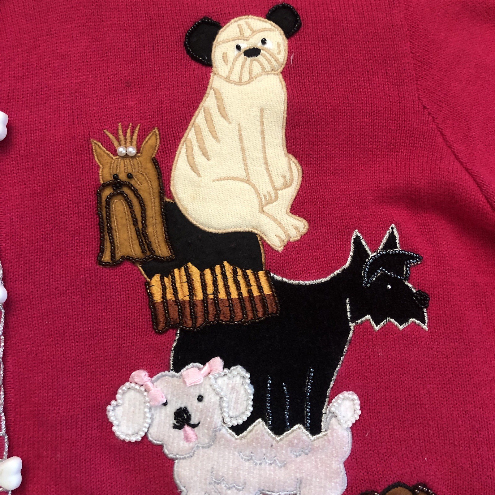 Vintage Berek Dog Show Beaded Embroidered Long Sleeves Fuchsia Sweater size 2X