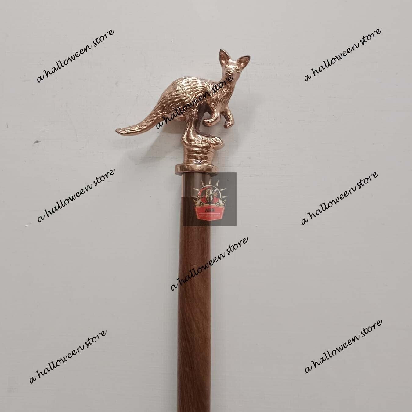 Copper Finish Kangaroo Handle Brown Rosewood 3 Fold Walking Stick Cane Halloween