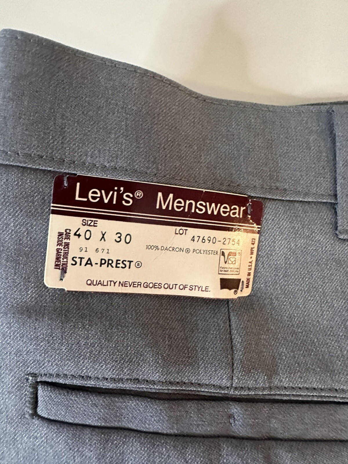 Vintage Levi’s Action Slacks Sta-Prest Gray Size 40×30 Made In USA